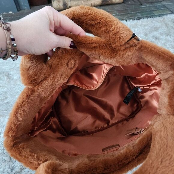 NA-KD Brown Furry Mini Tote Faux Fur Brand New with Tags - Picture 7 of 13